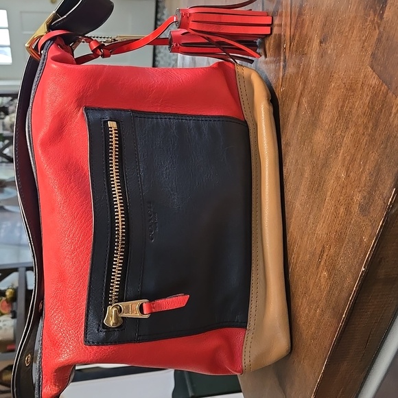 Coach Legacy Colorblock Duffle Leather Red Tassel Coach Tag Red Navy Tan Supple - Picture 2 of 15